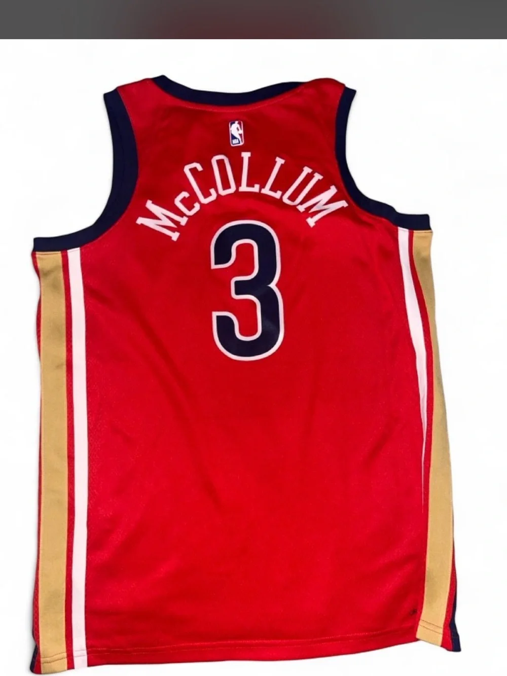 Jordan Red Crescent City #3 Basketball Jersey with Navy Trim